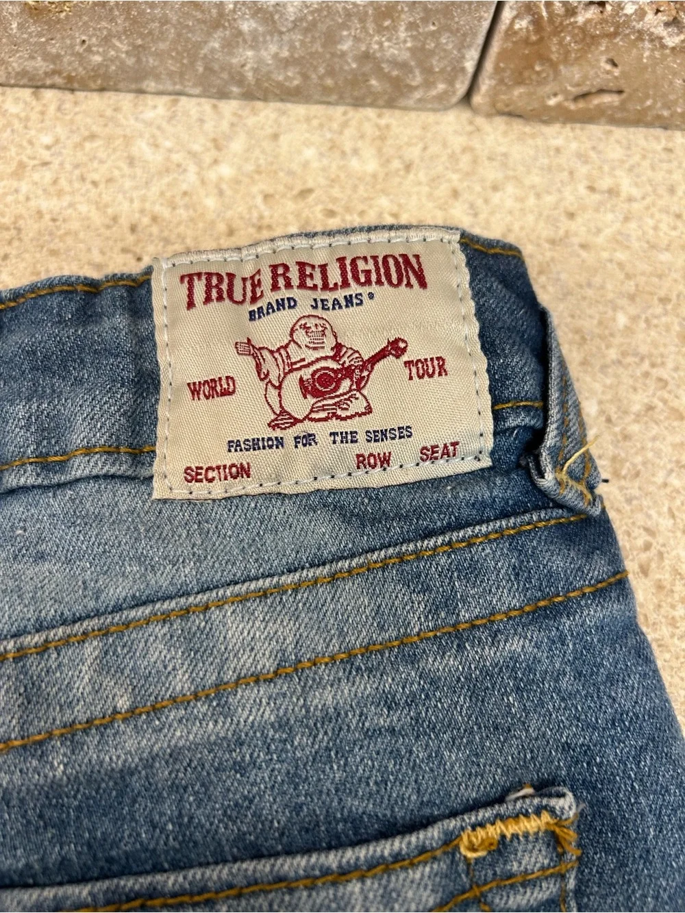 True Religion Boys Distressed Medium Wash Straight Leg Jeans Graphic Leg Logo